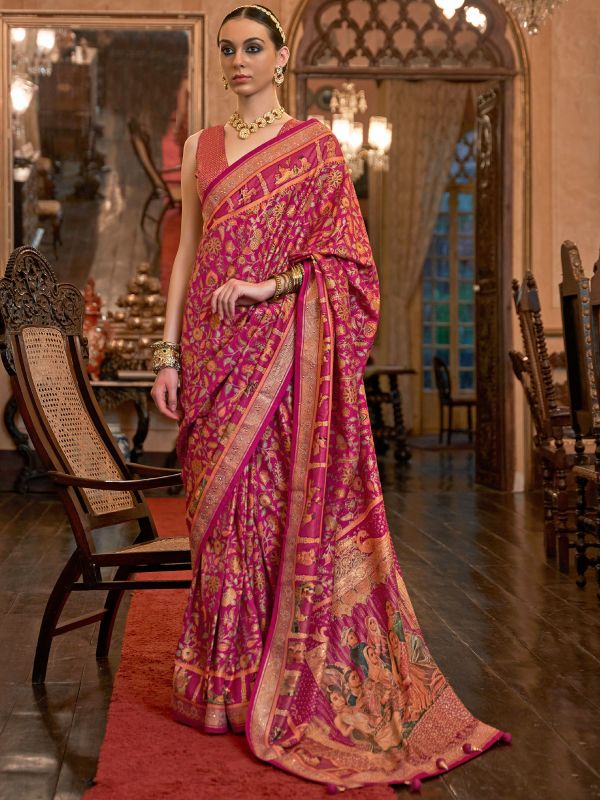 Pink Traditional Saree With Patola Prints