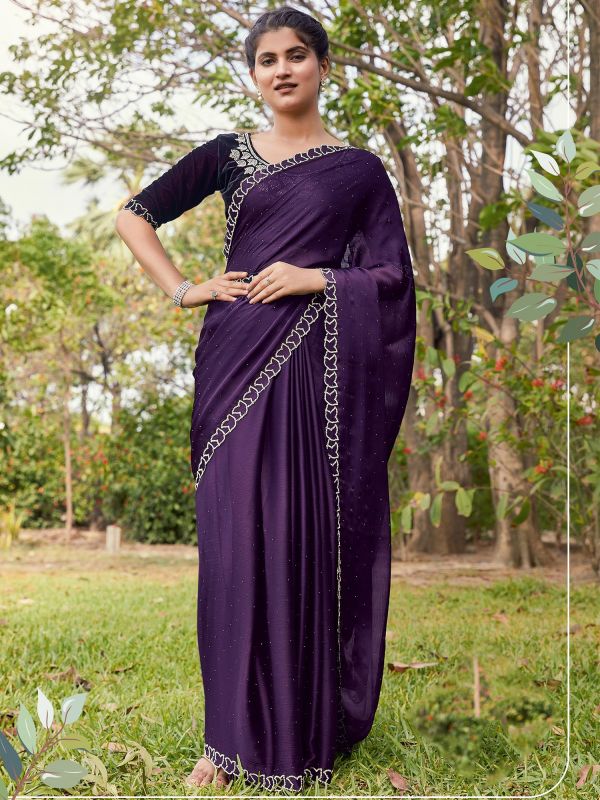 Purple Party Style Saree In Chiffon