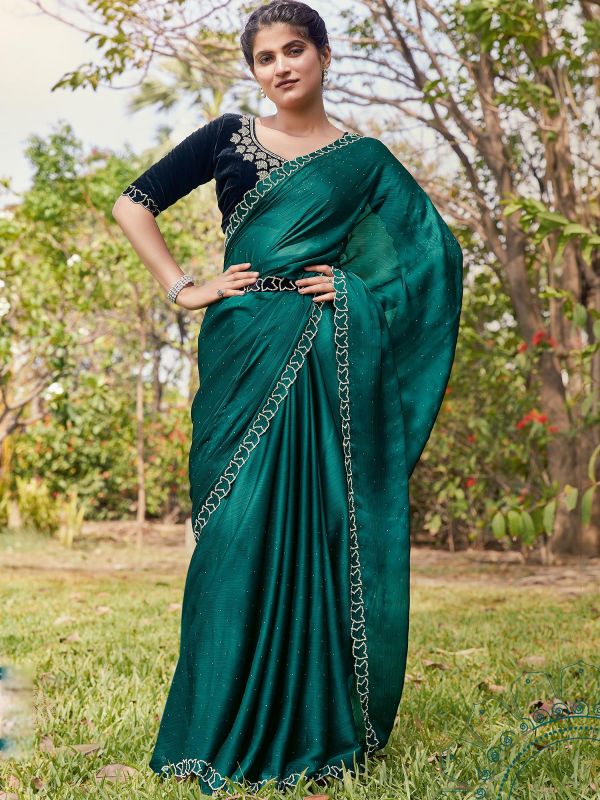 Party Wear Green Saree With Blouse