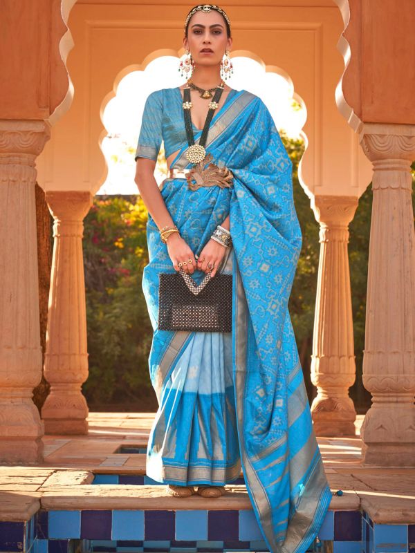 Blue Traditonal Wear Printed Saree