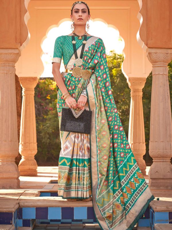 Green Color Printed Saree With Blouse