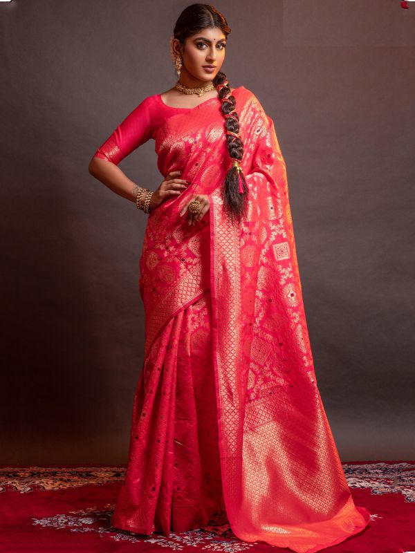 Pink Bridal Saare With Zari Weaving