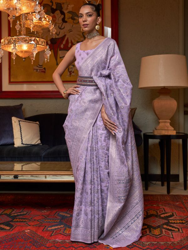 Purple Silk Saree With Weaving