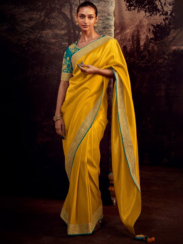 Yellow Silk Saree With Embroidered Blouse
