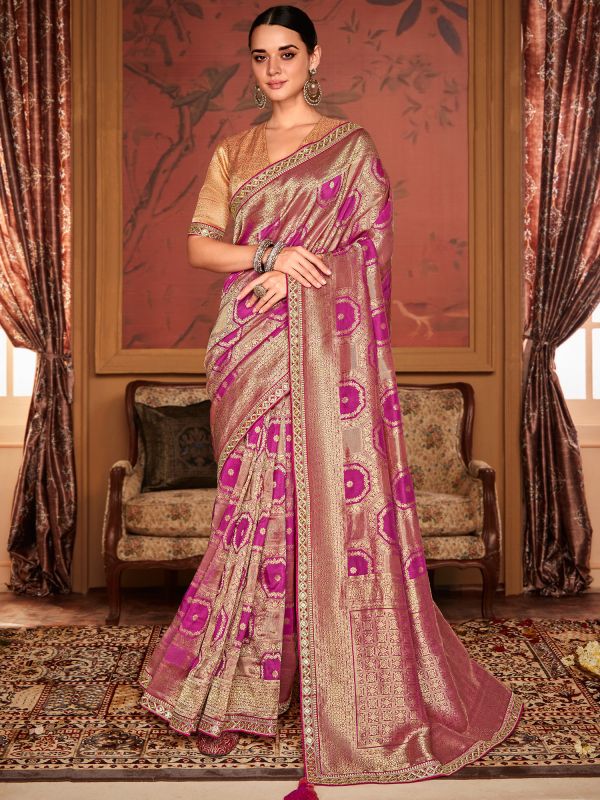Purple Zari Woven Saree In Art Silk With Blouse