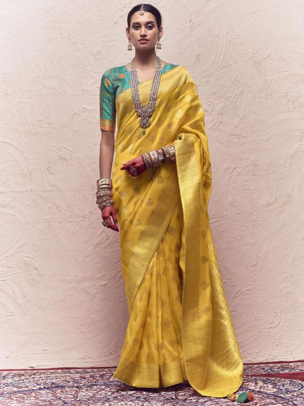 Yellow Silk Saree In Zari Weaving With Blouse