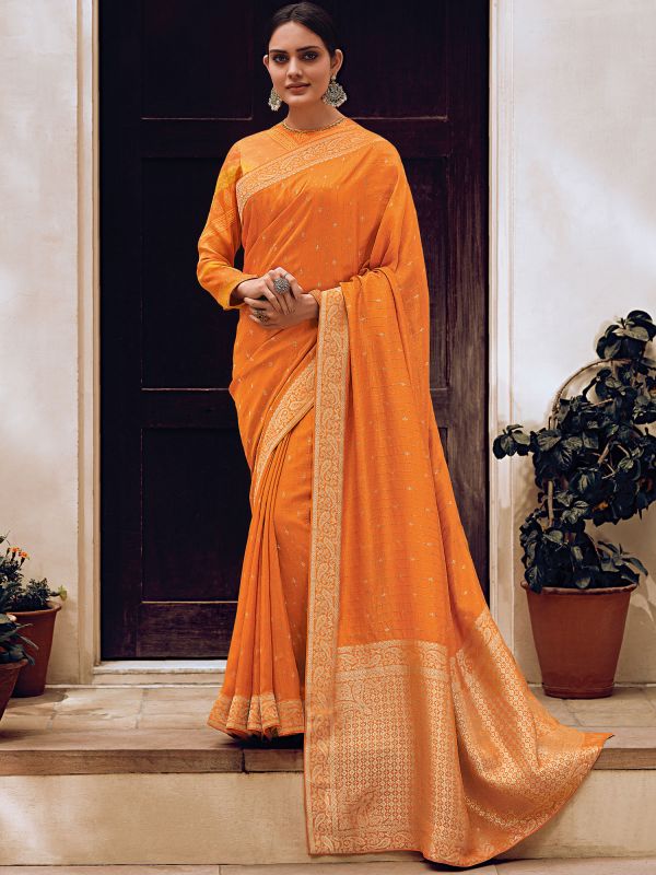 Orange Art Silk Saree In Digital Prints With Blouse