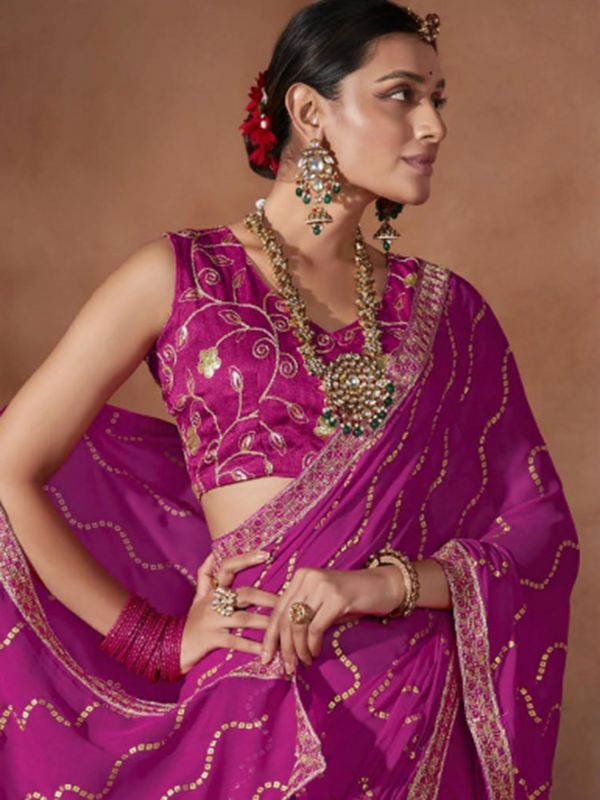 Pink Bandhej Saree In Chiffon With Blouse