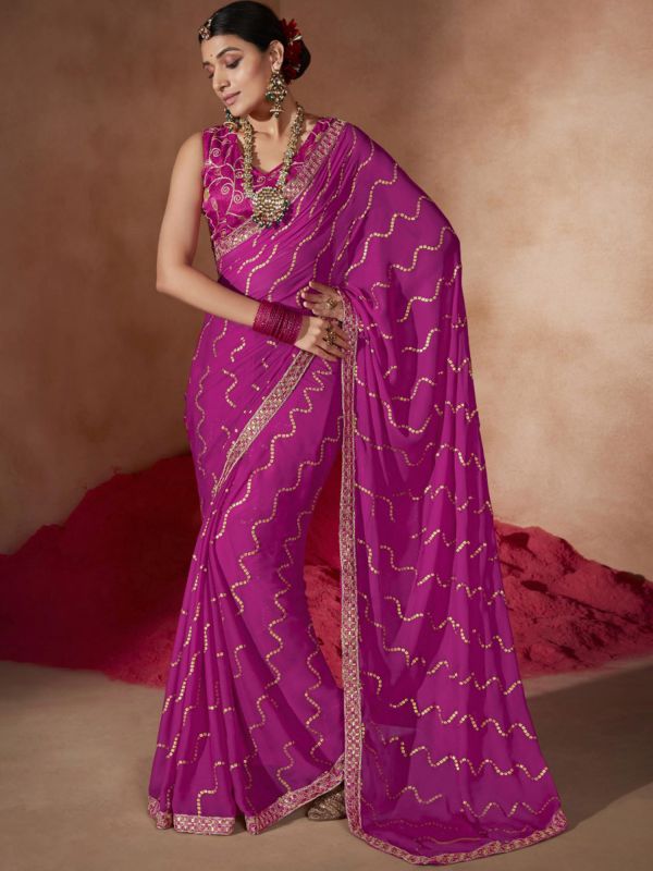 Pink Bandhej Saree In Chiffon With Blouse