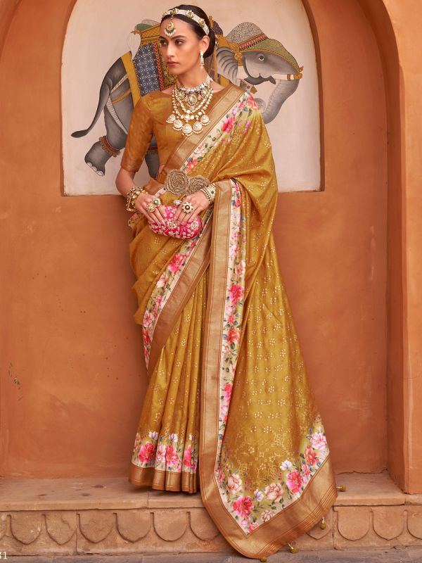 Yellow Festive Printed Saree In Art Silk 