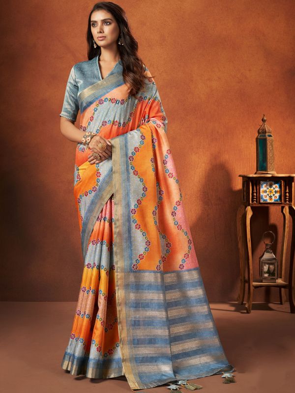 Multicolor Digital Printed Saree With Blouse