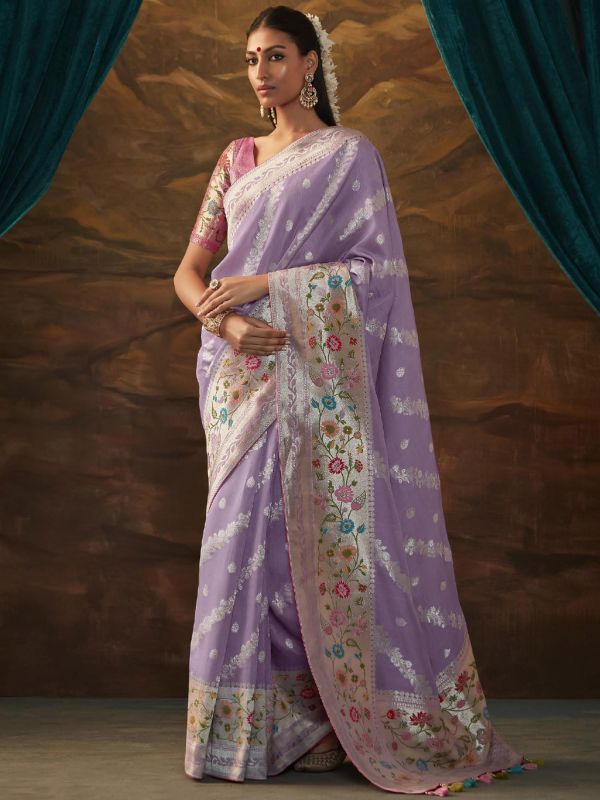 Purple Dola Silk Zari Woven Saree