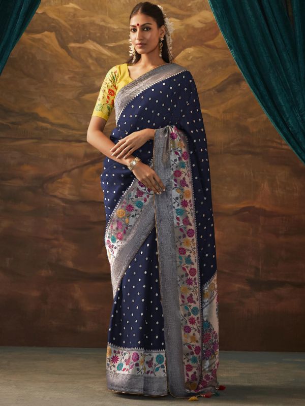 Blue Zari Woven Saree In Dola Silk With Blouse