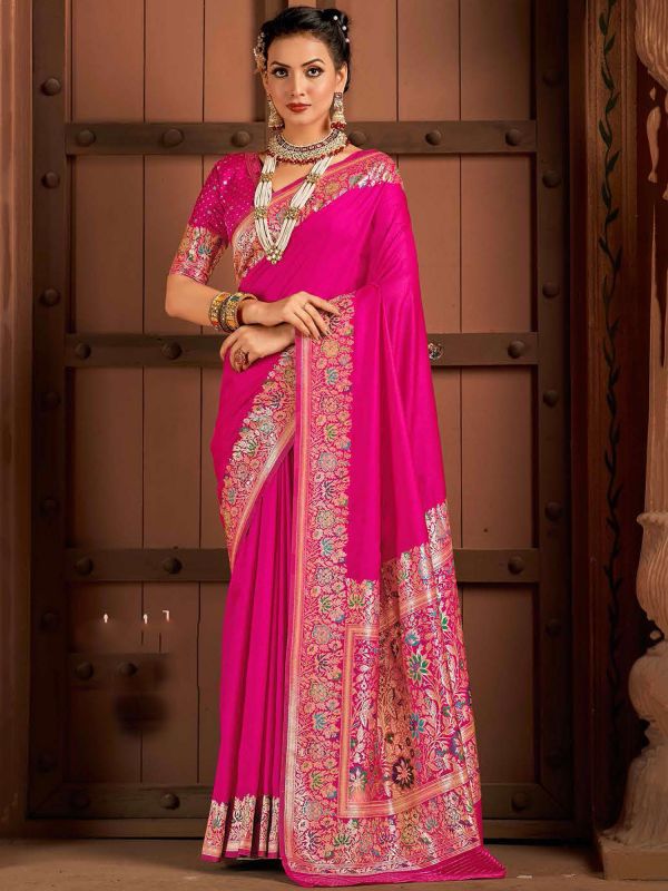 Pink Party Wear Silk Saree With Blouse