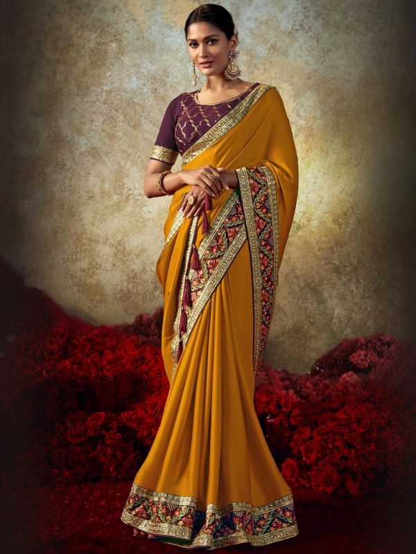 Yellow Zari Embellished Art Silk Saree With Blouse