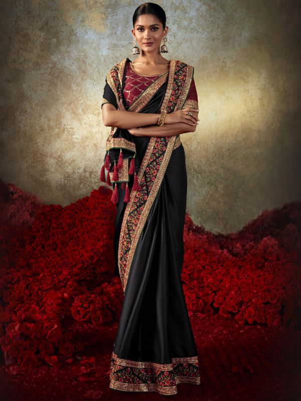 Black Party Wear Saree In Art Silk With Zari Work