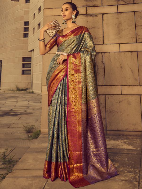 Multicolor Traditional Silk Saree In Zari Weaving
