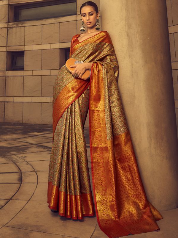 Multicolor Festive Saree With Weaving In Silk