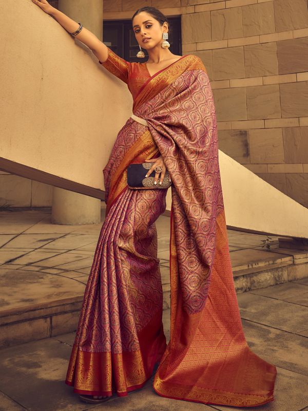Purple Party Wear Saree In Silk With Blouse
