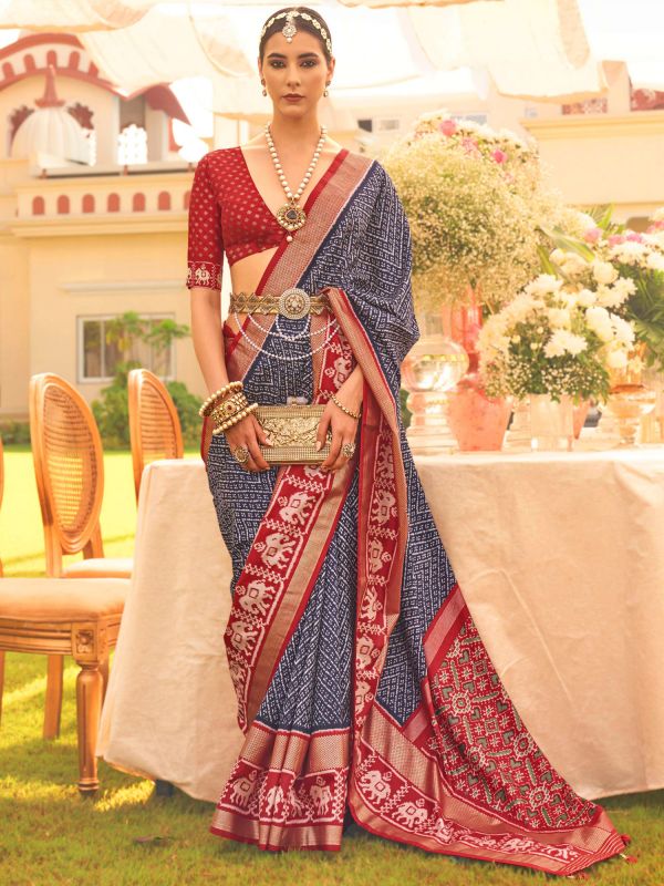 Blue Badhej Saree In Silk With Blouse