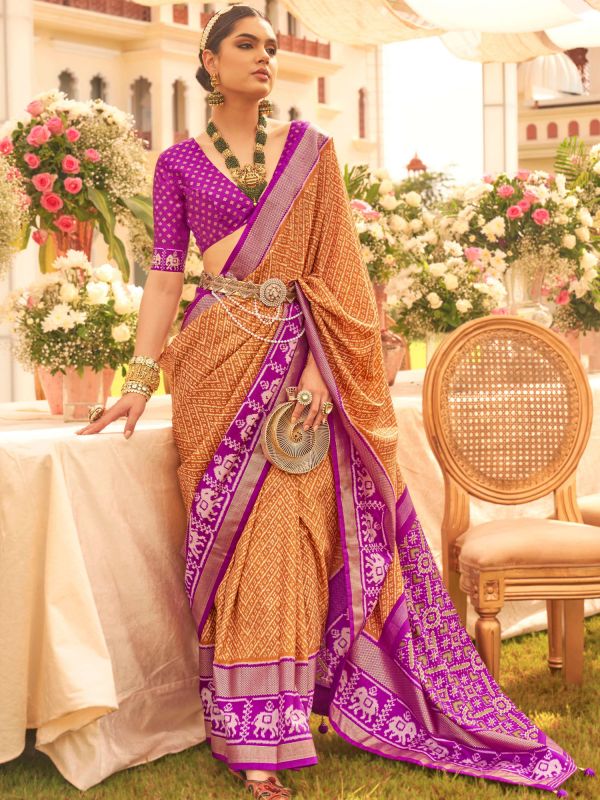 Brown Casual Saree In Bandhej With Blouse