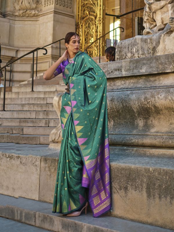 Green Khadi Silk Saree In Weaving