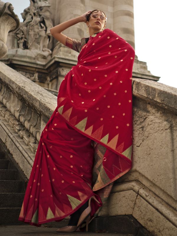 Ruby Red Party Wear Silk Saree