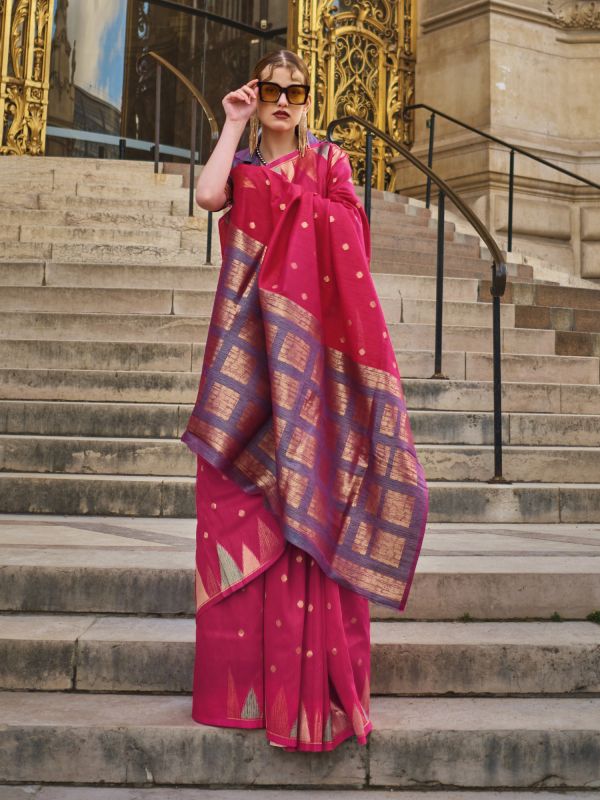 Ruby Red Party Wear Saree In Zari Weaving