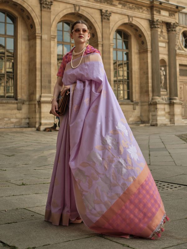 Lilac Purple Floral Weaving Silk Saree