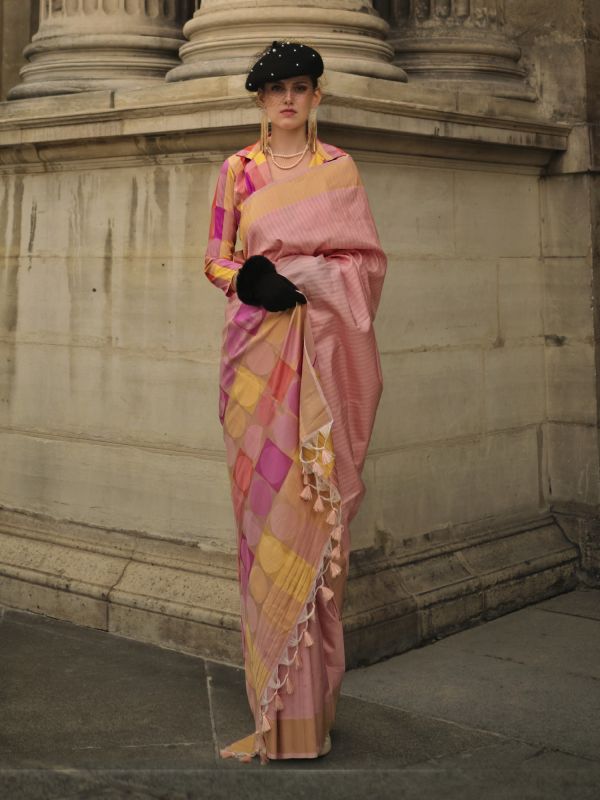 Rose Pink Color Festive Saree In Silk