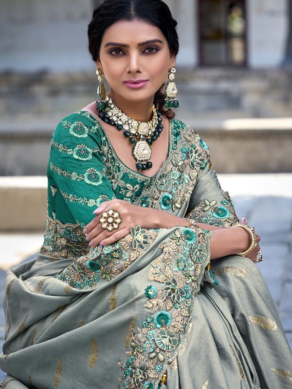 Green Stone Embellished Party Wear Saree