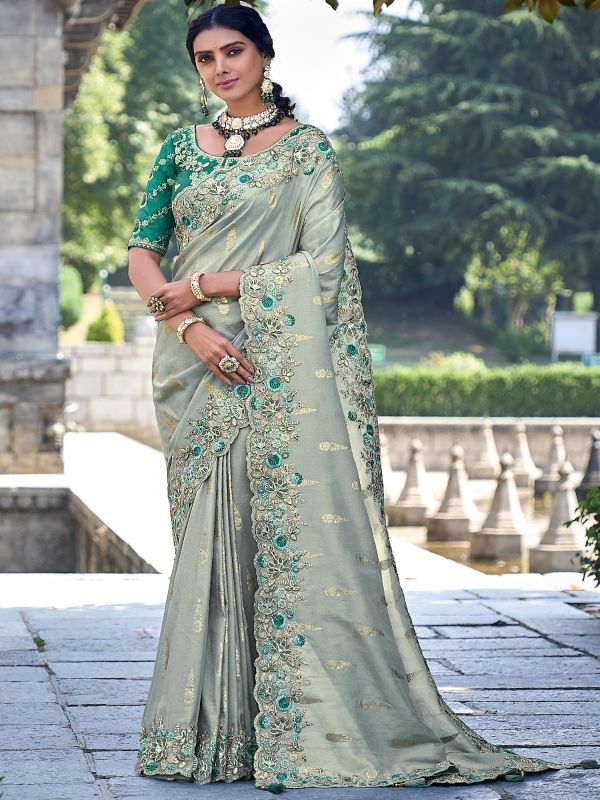 Green Stone Embellished Party Wear Saree