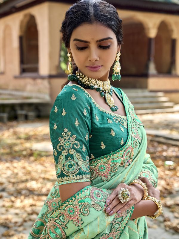 Green Stone Augmented Embrodiered Saree
