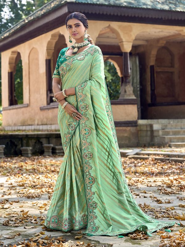 Green Stone Augmented Embrodiered Saree
