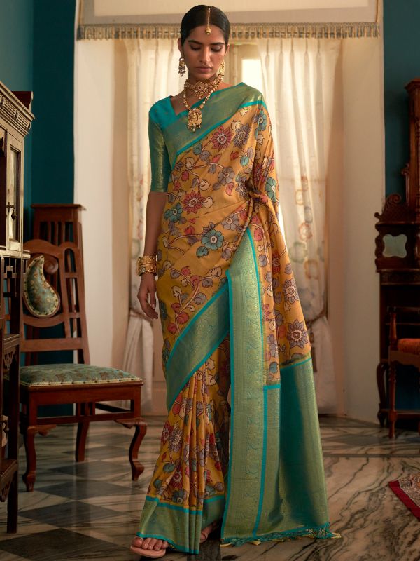 Yellow Tussar Silk Weaving Saree With Blouse
