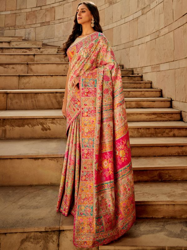Multicolor Silk Saree In Thread Floral Weaving 
