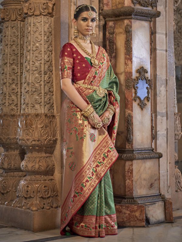 Green Party Wear Silk Saree In Traditional Work