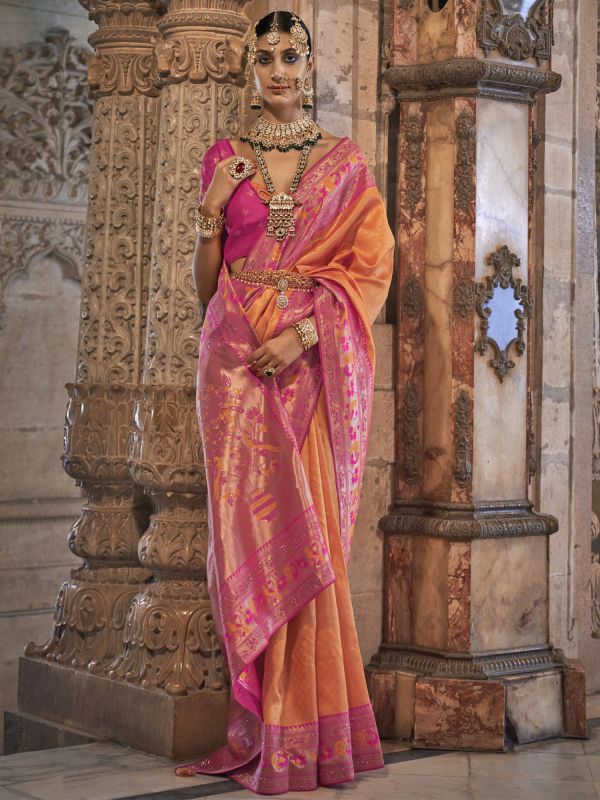 Orange Festive Traditional Saree In Banarasi Silk