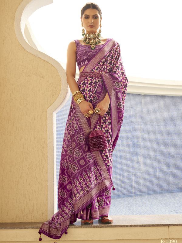 Purple Festive Silk Saree With Digital Print