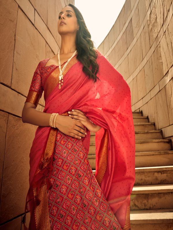 Red Bridal Digital Printed Saree In Silk