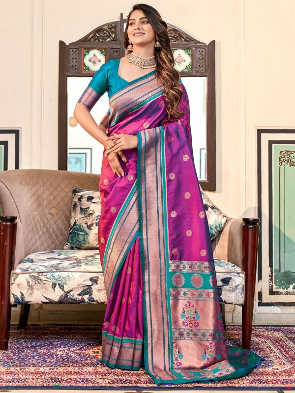 Pink Party Wear Printed Saree In Silk
