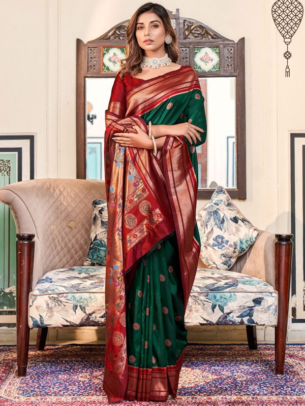 Green Traditional Printed Silk Saree