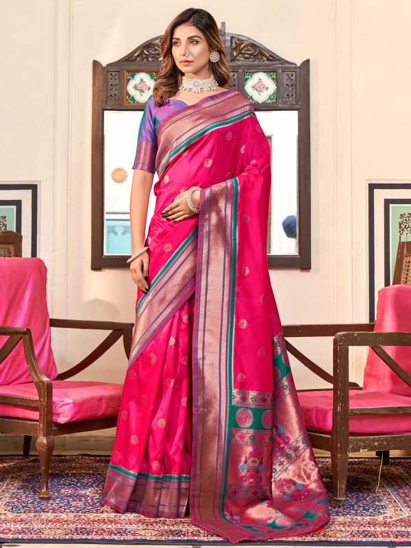 Pink Festive Silk Saree In Digital Print