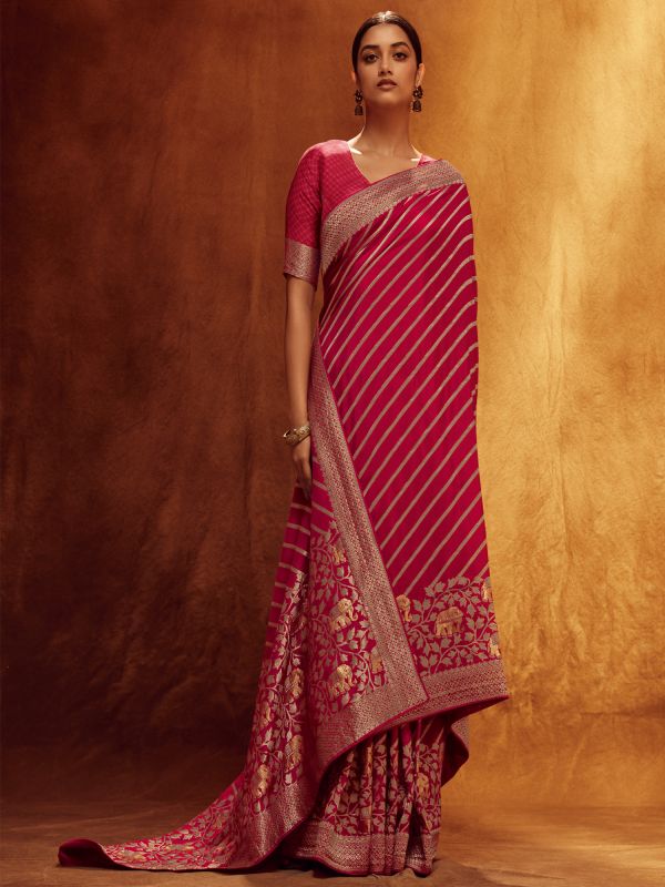Pink Silk Saree With Digital Print In Festive Wear