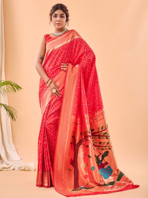 Red Casual Silk Saree In Digital Print