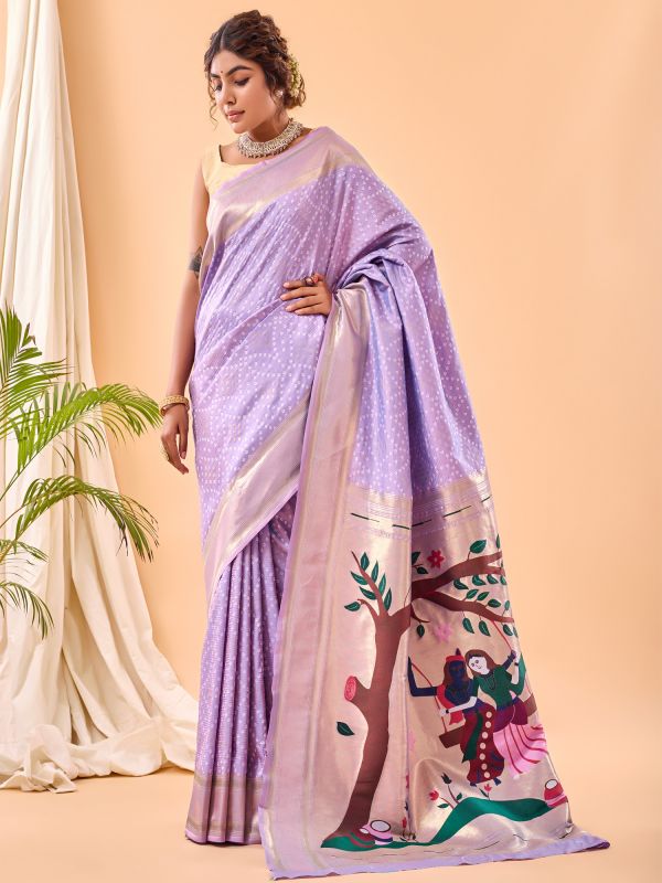 Purple Party Wear Silk Saree In Bandhani Print