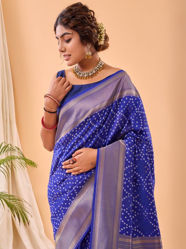 Blue Festive Silk Saree In Digital Print