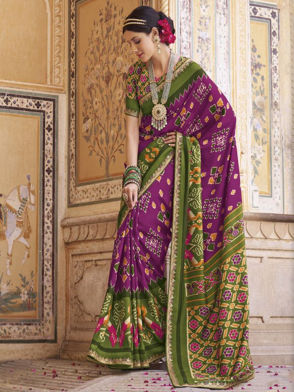 Purple Traditional Printed Saree In Patola Silk