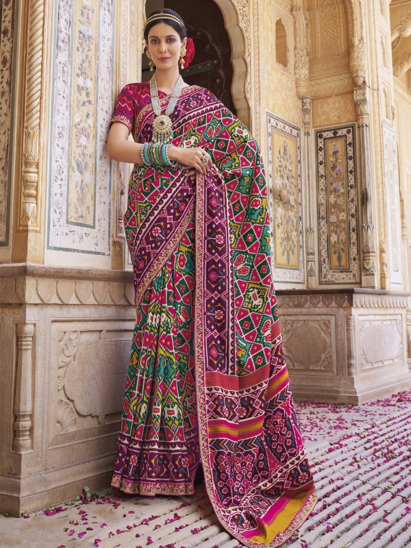 Multicolor Patola Printed Saree In Silk