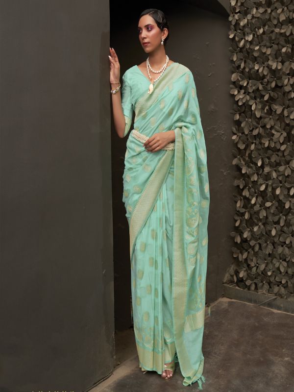 Green Chinon Silk Festive Saree In Print